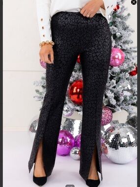 Insight High-Waist Black Jacquard Split-Hem Pants